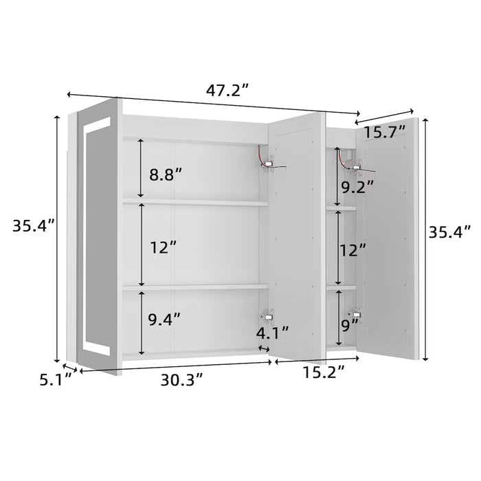 FUFU&GAGA White 3-Door Wall Cabinet with Mirror, 6-Tier Storage, LED Light & Anti-Fog, Modern Utility Storage (new)