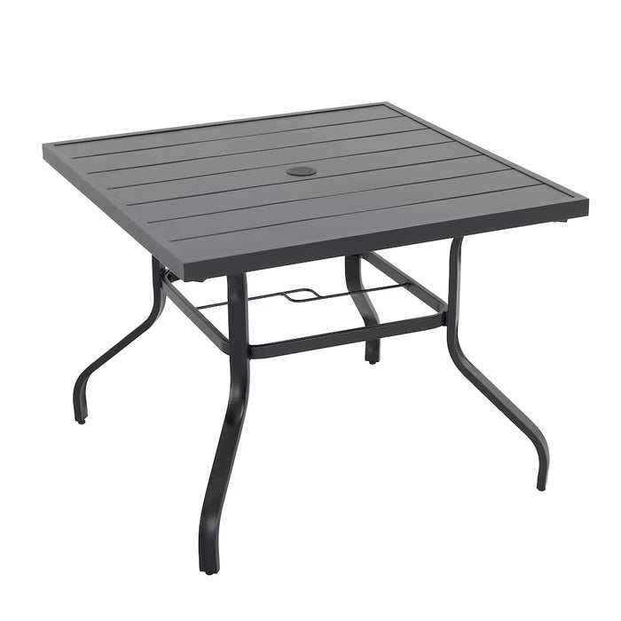 Nuu Garden Black Square Powder-coated Iron Outdoor 37 Inch Dining Table with 1.57'' Umbrella Hole