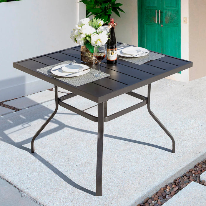 Nuu Garden Black Square Powder-coated Iron Outdoor 37 Inch Dining Table with 1.57'' Umbrella Hole