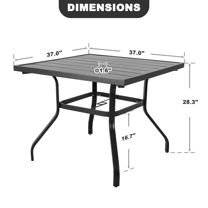 Nuu Garden Black Square Powder-coated Iron Outdoor 37 Inch Dining Table with 1.57'' Umbrella Hole
