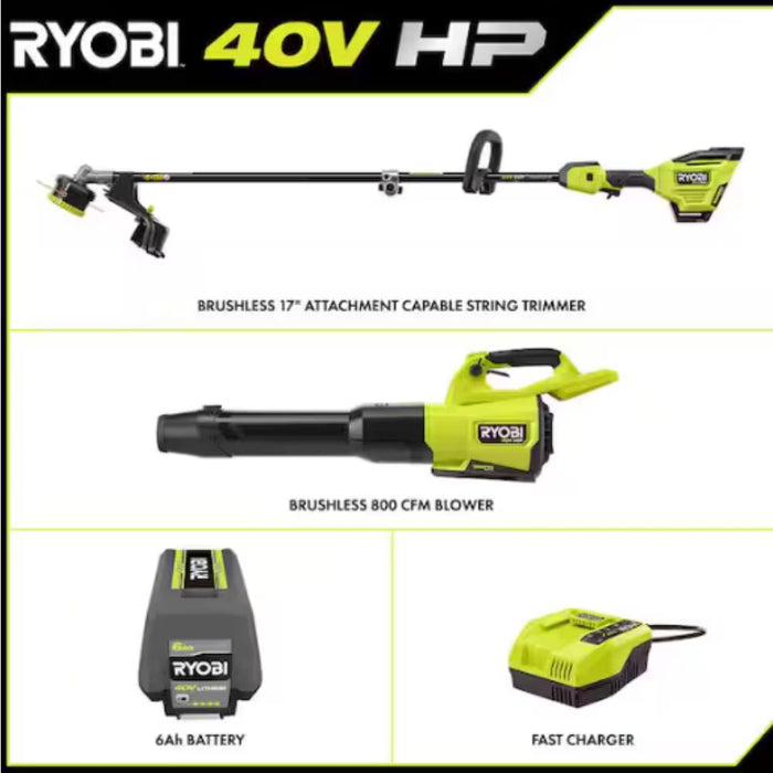 RYOBI 40V HP 17 in. String Trimmer and 180 MPH 800 CFM Leaf Blower Combo Kit (new)