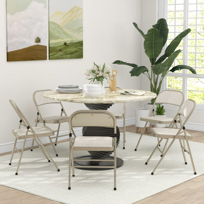 HOMCOM 18-inch Set of 6 Metal Folding Chairs with Linen Cushion, Beige (Used)