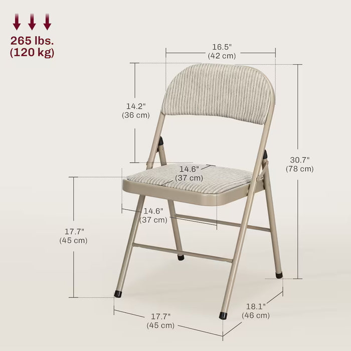 HOMCOM 18-inch Set of 6 Metal Folding Chairs with Linen Cushion, Beige (Used)