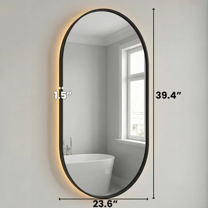 Nordic Canada Oslo 24" x 40" LED Oval Bathroom Mirror with Black Frame - Defogger Mirror with Dimming Control, Adjustable Brightness & Colour Temperature (new)
