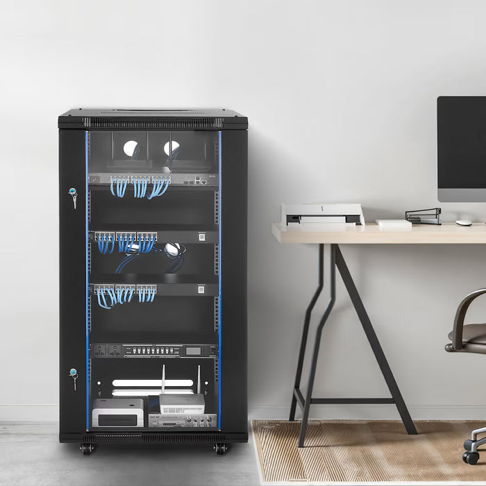 VEVOR 22U Network Cabinet Wall Mount 23.6 in. Depth Locking Glass Door, Side Panels for IT AV Gear (new)