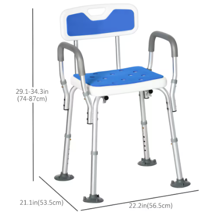 HOMCOM Adjustable Shower Chair with Arms and Padded Seat