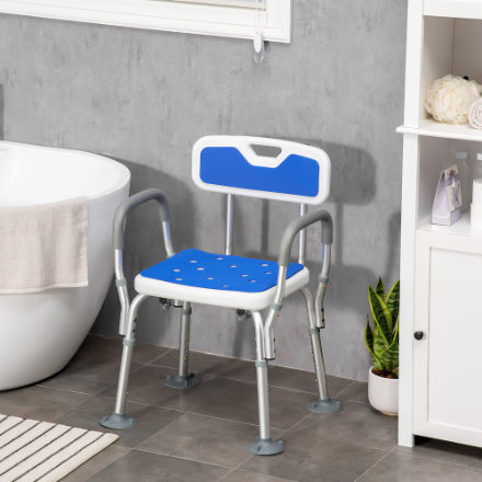 HOMCOM Adjustable Shower Chair with Arms and Padded Seat