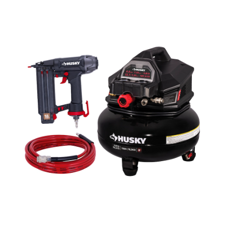 Husky 6 Gal Portable Electric Pancake Air Compressor with 18GA Brad Nailer & Hose (New)