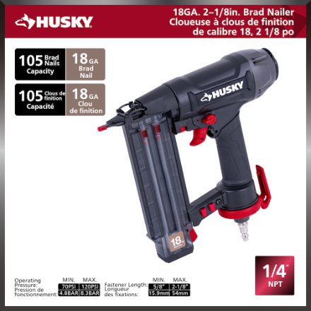 Husky 6 Gal Portable Electric Pancake Air Compressor with 18GA Brad Nailer & Hose (New)