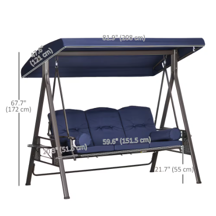 Outsunny 3 Seater Porch Swing in Dark Blue (New)