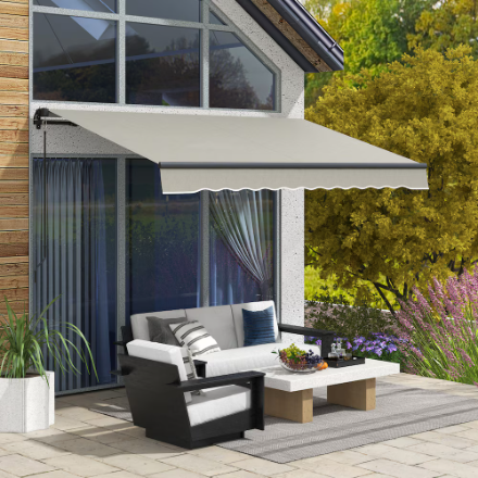 Outsunny 10 ft. x 8 ft. Patio Retractable Awning Sunshade Shelter in Light Grey