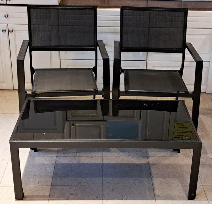 Black 3-Piece Patio Set with Glass Coffee Table