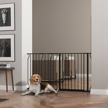 PawHut 30"- 58" Extra Wide Dog Gate with Door, Double Locking System, Easy Install Pet Gate, Black