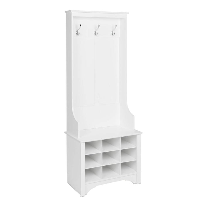 Prepack- Narrow Hall Tree with Shoe Storage, White (new)