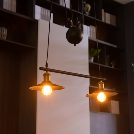 Quickway Imports Modern Adjustable 2 Bulb Pulley Wired Ceiling Hanging Light Fixture, Black Decorative Chandelier