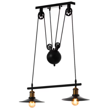Quickway Imports Modern Adjustable 2 Bulb Pulley Wired Ceiling Hanging Light Fixture, Black Decorative Chandelier