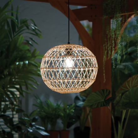 Solar Rattan LED Outdoor Pendant Light with Remote Solar Panel (New)