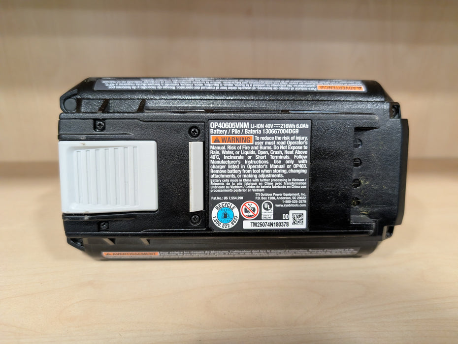 Ryobi 40V Lithium-Ion 6AH Battery (OP40605VNM) (Battery Only)