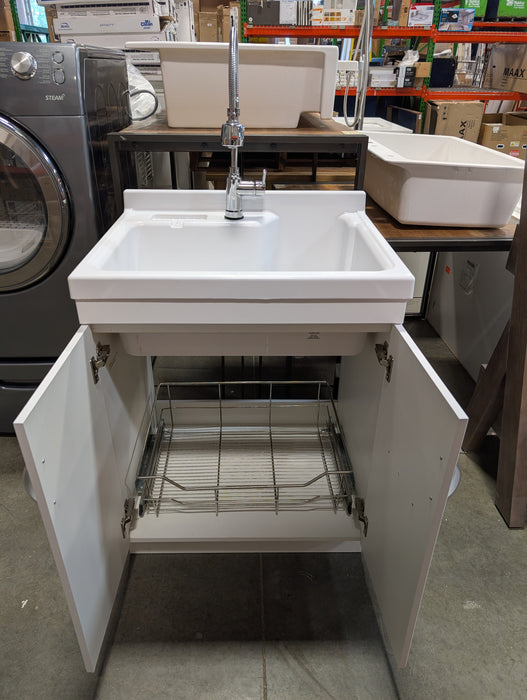 28 in. W x 22 in. D x 38 in. H All-in-One Freestanding ABS Single Bowl Laundry Sink White Shaker Style Cabinet Faucet Combo (Used)