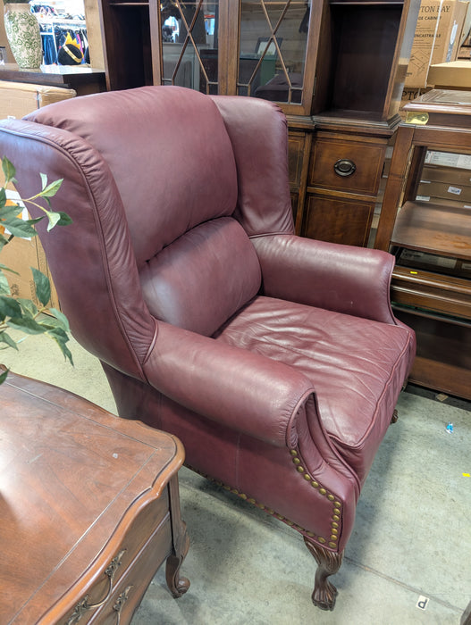 Burgundy Leather Wing Back Chair (Used)