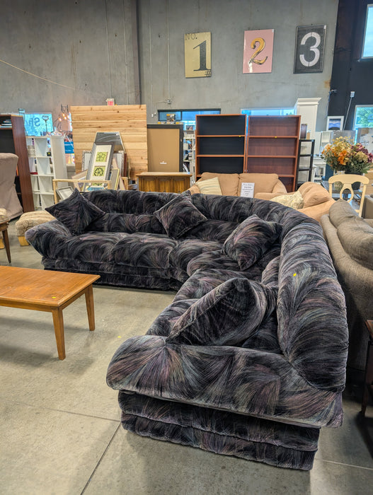 Vintage 1980's Clamshell Midnight Plume Sectional And Armchair (Used)