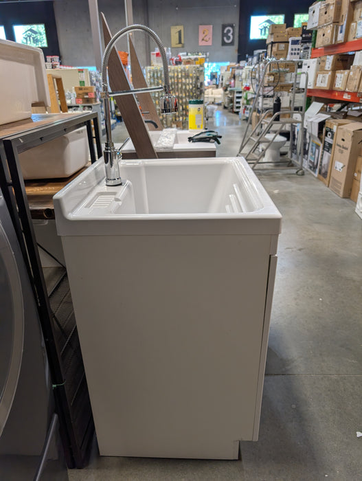 28 in. W x 22 in. D x 38 in. H All-in-One Freestanding ABS Single Bowl Laundry Sink White Shaker Style Cabinet Faucet Combo (Used)