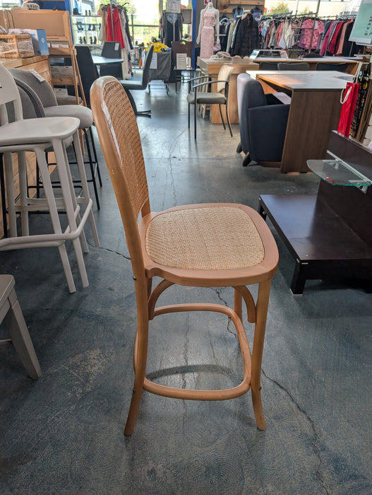 French Bistro Brentwood Cane Back & Woven Rattan Seat Counter Stool (used)