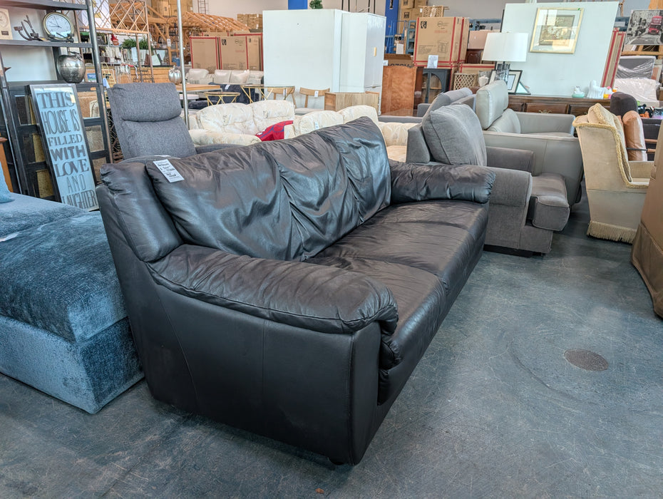 Black Leather Plush Pillow-Top 3-Seater Sofa (used)