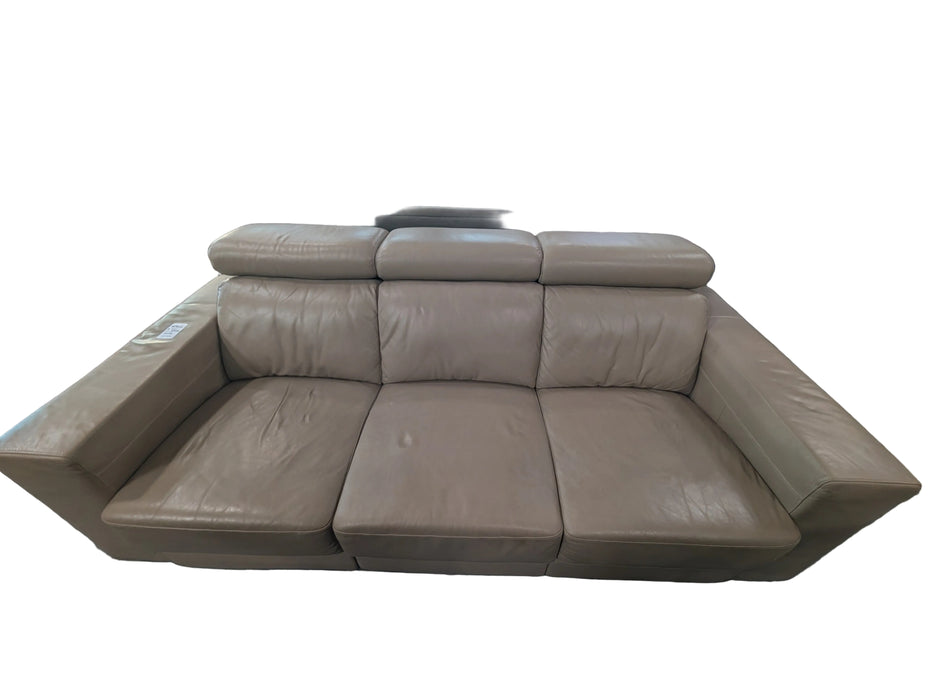 Taupe/Mushroom Leather 3-Cushion Sofa