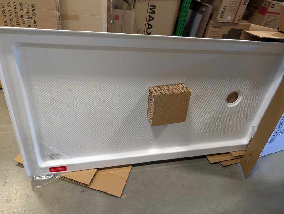 Zurich 60L x 32W x 3H Acrylic Right Hand Drain Shower Base (Shower Base Only) (New)