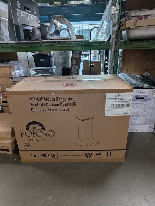 Forno Orvieto 36-inch Wall Mount Range Hood, 1200 CFM Double Motor, 4 Speed Control, All Stainless Steel (new)