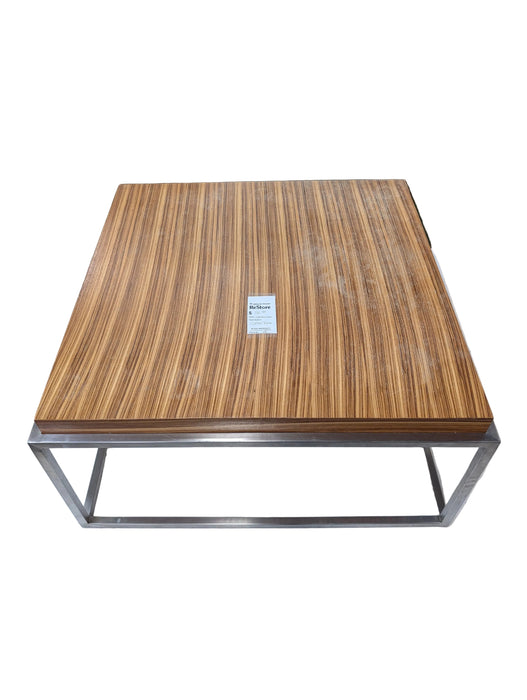 Modern Square Zebrawood-Pattern Coffee Table with Brushed Metal Base (used)