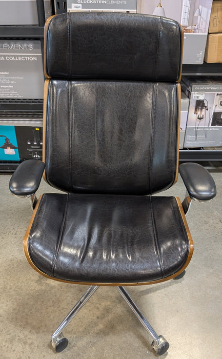 Black Leather/Wood Veneer Office Chair (Used)