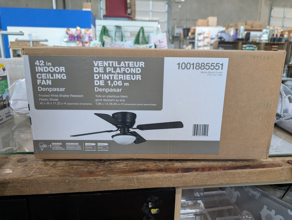 HDG Denpasar 42-inch Indoor Matte Black Hugger Ceiling Fan with LED Light Kit
