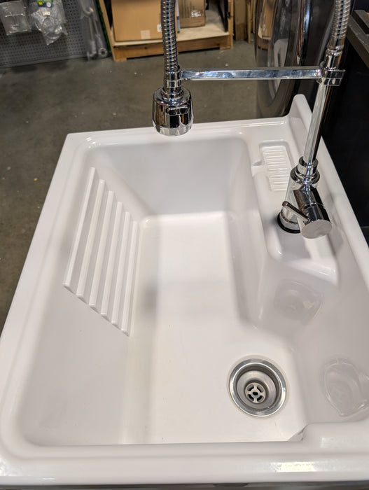 28 in. W x 22 in. D x 38 in. H All-in-One Freestanding ABS Single Bowl Laundry Sink White Shaker Style Cabinet Faucet Combo (Used)