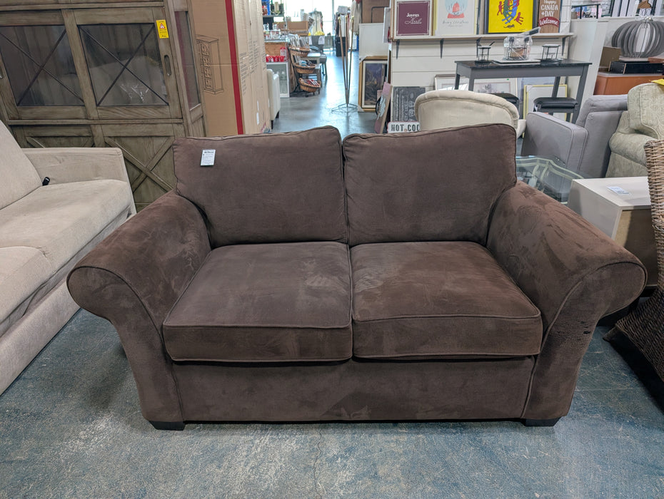 Classic Rolled-Arm 2-Cushion Loveseat in Chocolate Brown Textured Fabric (used)