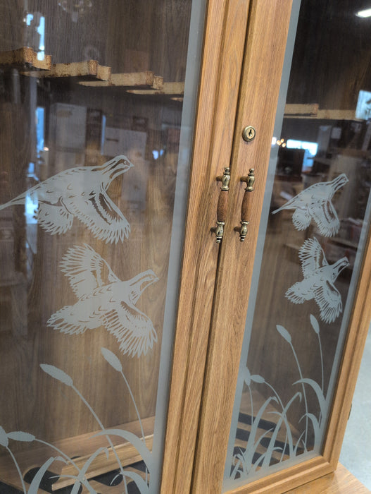 Vintage Wood And Etched Glass Locking Gun Cabinet (Used)