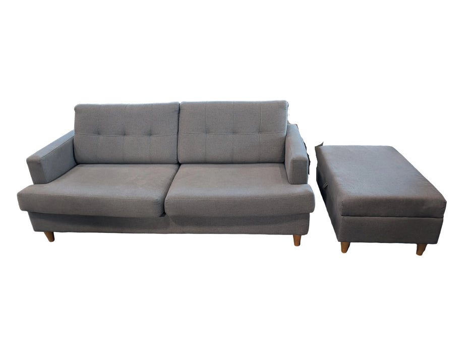 Modern Tufted Light Gray Sofa & Matching Ottoman Set