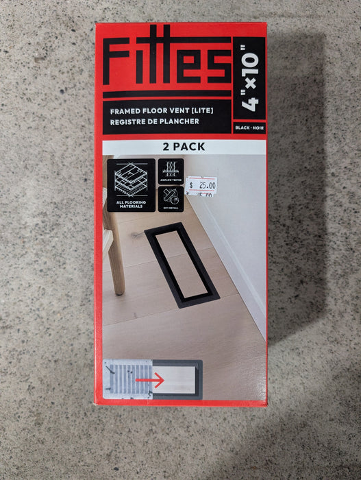 Fittes Framed 4in. x 10in. ABS Plastic Floor Register, Black, 2-pack (new)