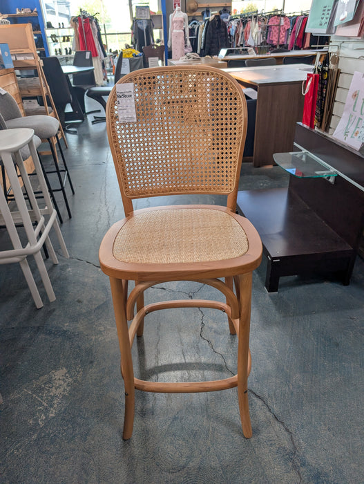 French Bistro Brentwood Cane Back & Woven Rattan Seat Counter Stool (used)