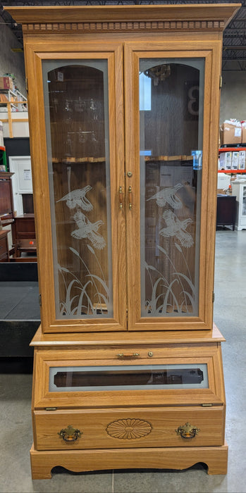 Vintage Wood And Etched Glass Locking Gun Cabinet (Used)