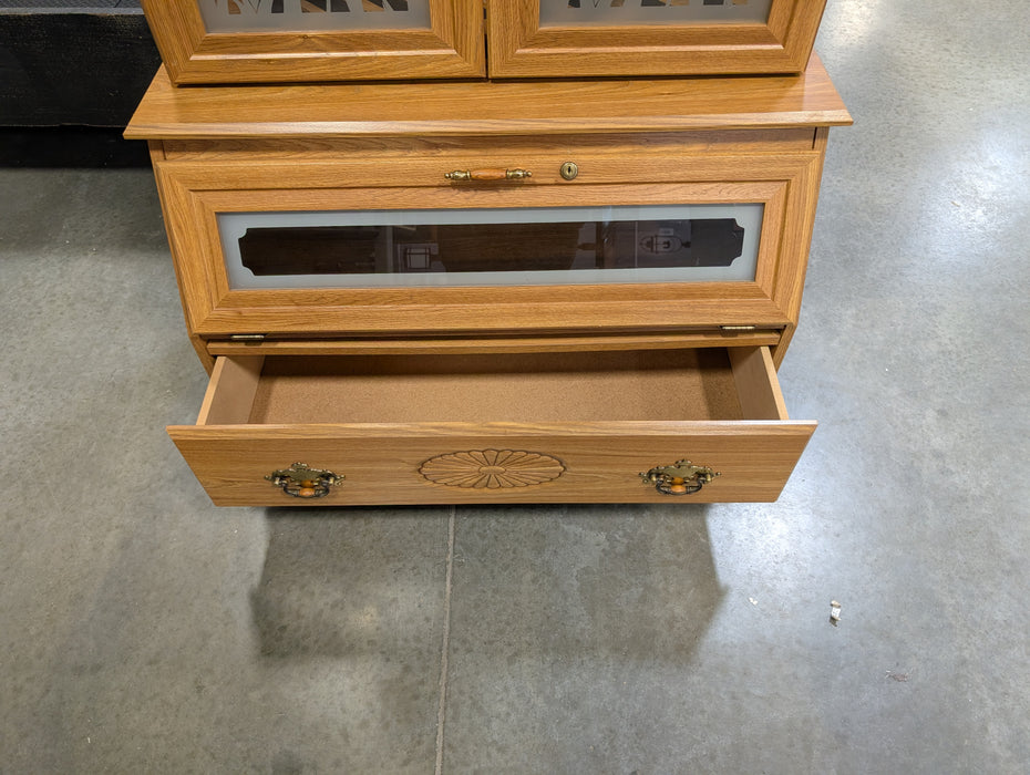 Vintage Wood And Etched Glass Locking Gun Cabinet (Used)