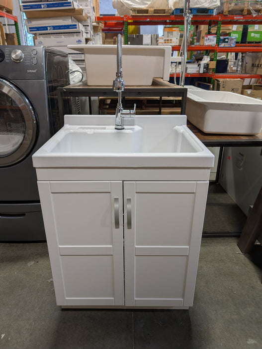 28 in. W x 22 in. D x 38 in. H All-in-One Freestanding ABS Single Bowl Laundry Sink White Shaker Style Cabinet Faucet Combo (Used)