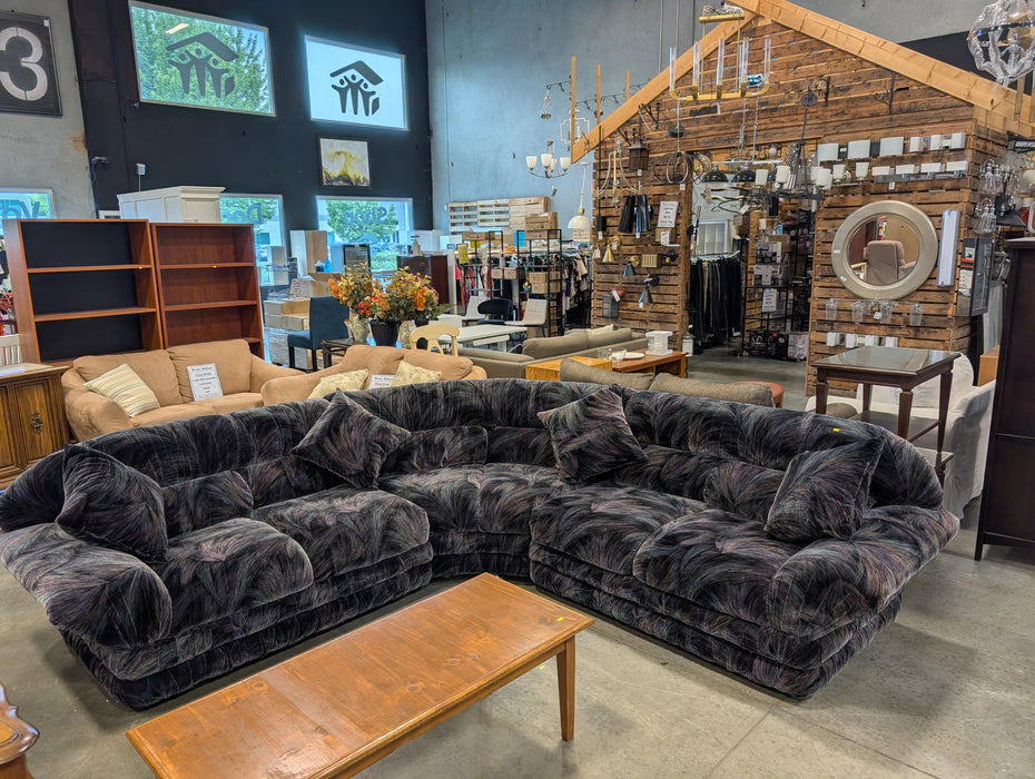 Vintage 1980's Clamshell Midnight Plume Sectional And Armchair (Used)