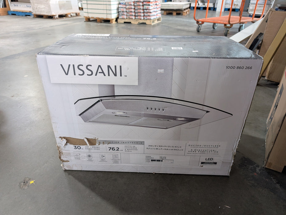 Vissani 30-inch 340CFM T-Shape Shell Only Wall-Mounted Glass Range Hood with 3-Speed Setting in Stainless Steel (New)