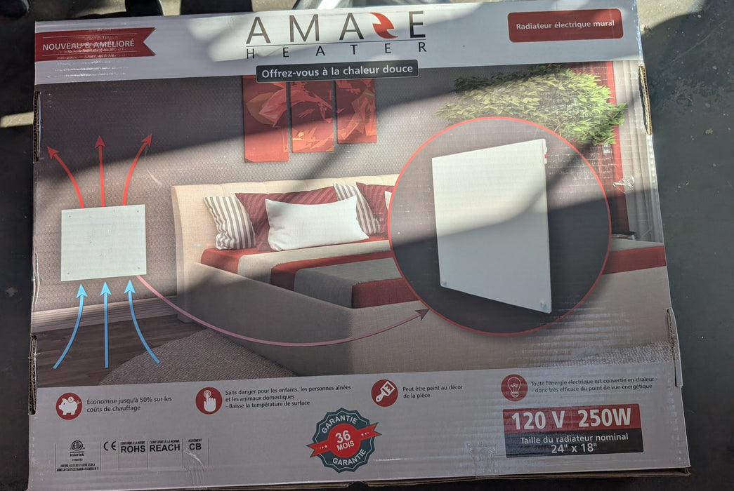 Amaze Heater 250-Watt Ceramic Electric Wall Mounted Room Heater (new)