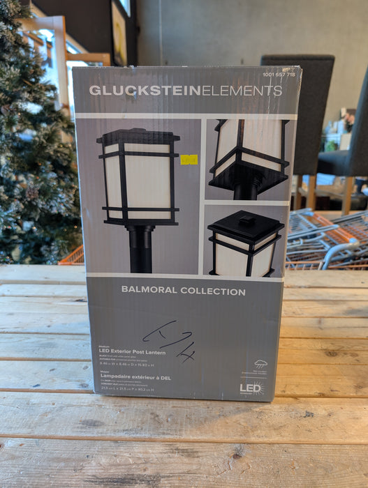 GlucksteinElements Balmoral 1-Light 16-inch H Integrated LED Black Outdoor Post Lantern Light Black Metal Finish with White Panel Glass (New)