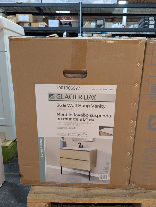 Glacier Bay Cotherstone Light Wood 2-Drawer Bathroom Vanity with Thin Ceramic Vanity Top/Rectangular Sink
