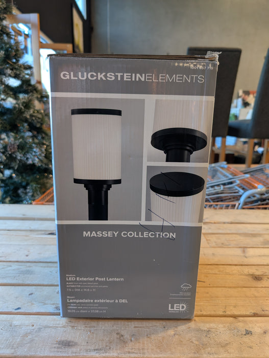 GlucksteinElements Massey 1-Light 15-inch H Integrated LED Outdoor Post Lantern Light Black Metal Finish with White Panel Glass (New)