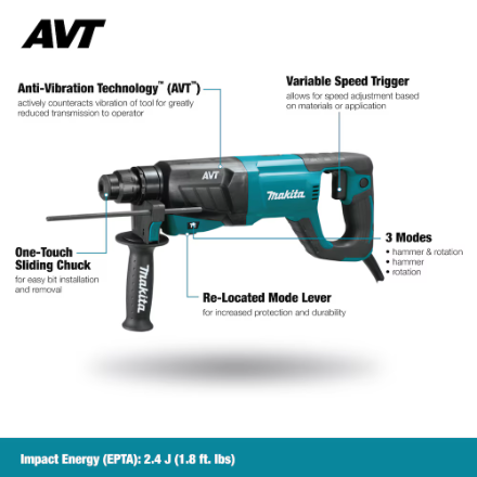 MAKITA 1" SDS Plus Premium 3-Cutter Rotary Hammer (Tool Only)